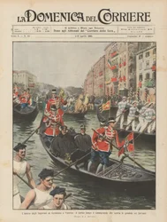 The arrival of the German Imperials in Venice, the procession along the Grand Canal escorting the gondolas with the Sovereigns